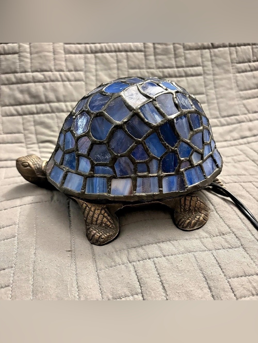 Tiffany Style Turtle Lamp Stained Glass Shell Night Light Accent Lamp Blue